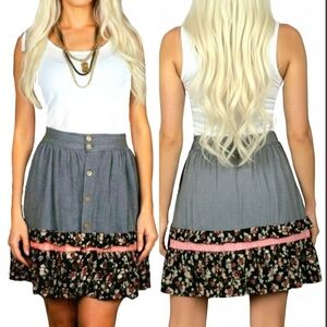 Vtg 80s 90s Urban Oasis  floral bottom ruffle button up tiered skirt M/L NWOT